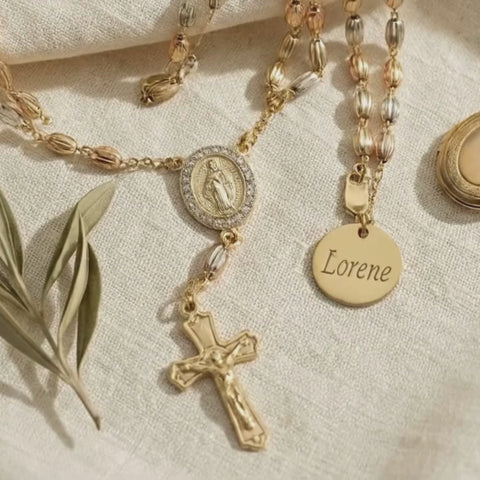 Personalized Our Lady of Guadalupe Tricolor Rosary – Custom Name | Gold, Rose Gold, Silver Beads