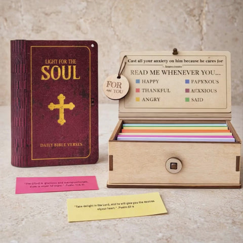 Light for the Soul - Daily Bible Verse Cards in Wooden Box