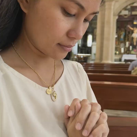 Personalized Blessed Mother Praying Hands Necklace