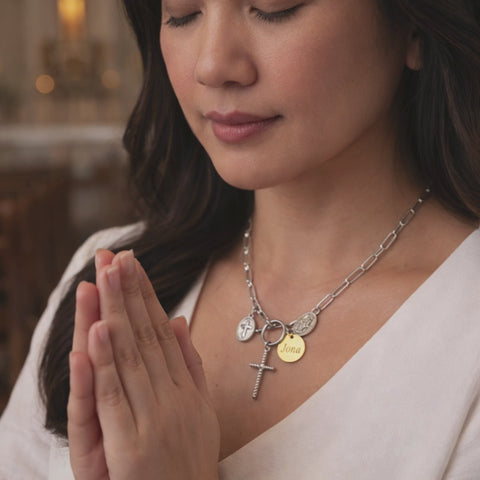 Personalized Catholic Cross Necklace – Stainless Steel Gold or Silver