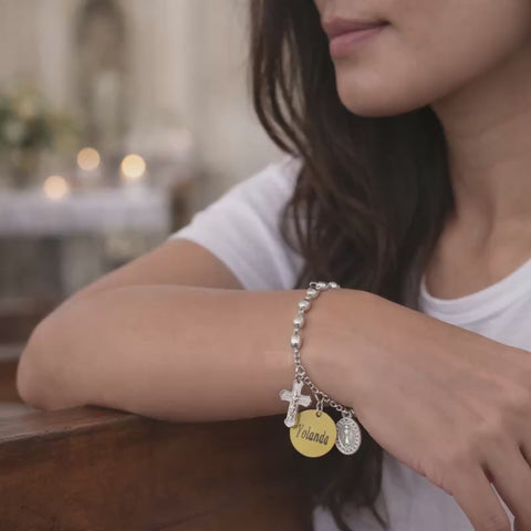 Personalized St. Benedict Stainless Steel Rosary Bracelet