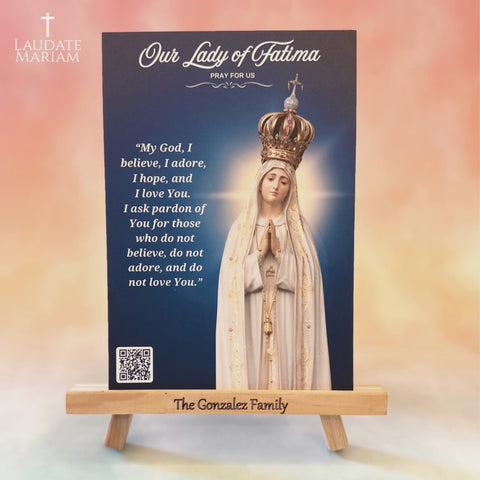 Our Lady of Fatima Personalized Prayer Card with Scannable QR Code