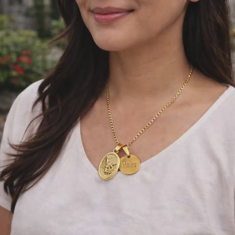 St. Michael the Archangel Necklace with Personalized Name Charm – Gold Catholic Pendant