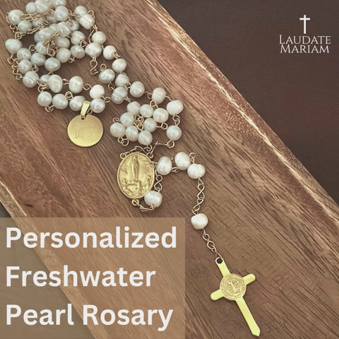 Personalized Freshwater Pearl Rosary with St. Benedict Cross