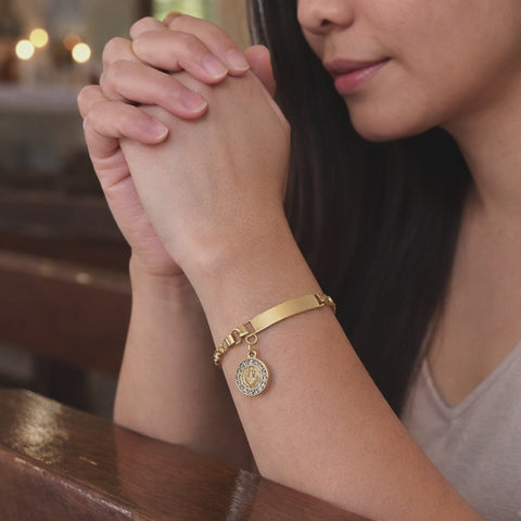 Personalized Catholic Gold Bracelet with St. Benedict Medal