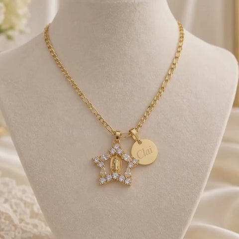 Personalized Virgin Mary Star Pendant Necklace