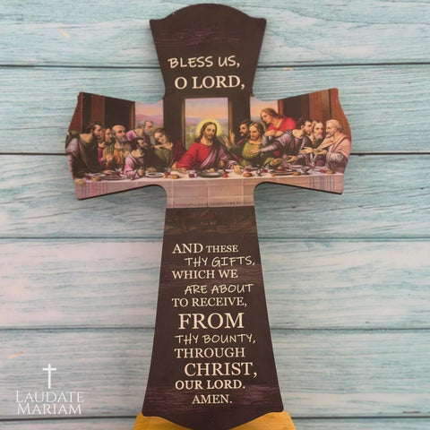 Last Supper Tabletop Cross – Bless Us, O Lord Prayer Cross for Home & Dining Room Decor