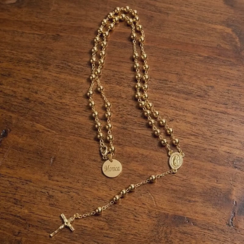 Personalized gold Catholic rosary necklace video
