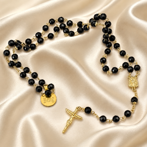 Personalized Stainless Steel Glass Bead Rosary with Suffering Christ Medal