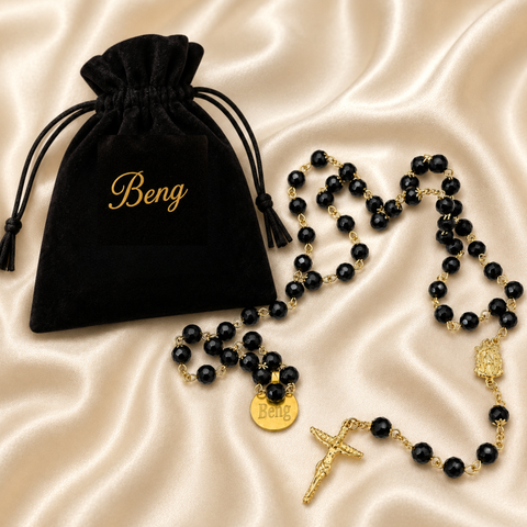 Personalized Stainless Steel Glass Bead Rosary with Suffering Christ Medal
