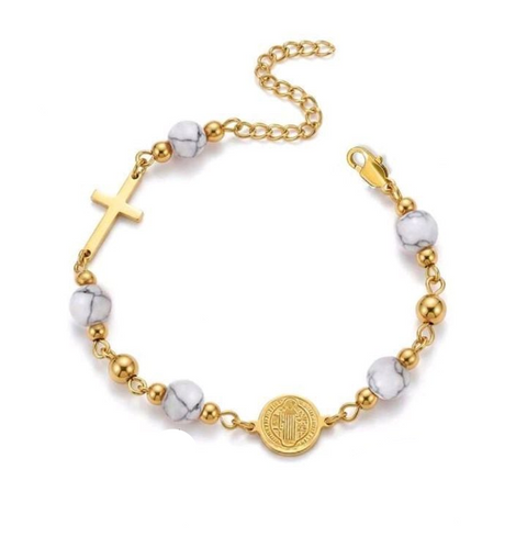 St. Benedict Medal and Cross Personalized Color Bracelet