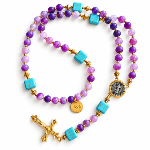 Personalized St. Benedict Rosary with Stone Beads