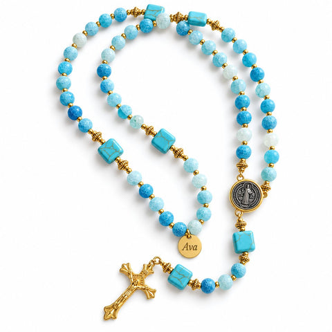 Personalized St. Benedict Rosary with Stone Beads