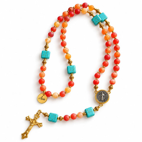 Personalized St. Benedict Rosary with Stone Beads