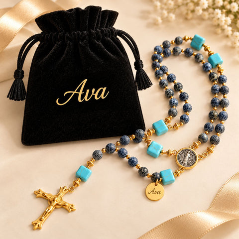 Personalized St. Benedict Rosary with Stone Beads