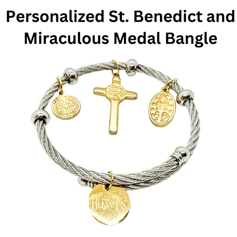 Personalized St. Benedict and Miraculous Medal Bangle